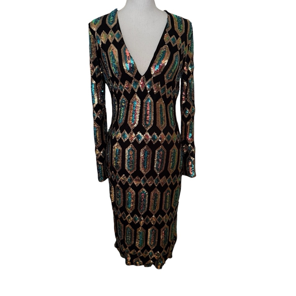 Fashion Nova Women's Size Extra Large Glamorous Multicolor V Neck Sequin Dress
